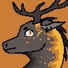 the head and neck of a grey and orange dragon with antlers over an orange background